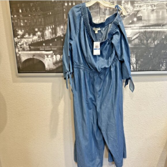 NEW Michael Kors Jumpsuit Size XL Blue Chambray Denim Wide Leg MSRP $179 NWT! - Picture 8 of 16